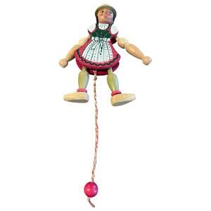 VTG Wooden Christmas Pull String Ornament Made In Austria 6” Tall T1